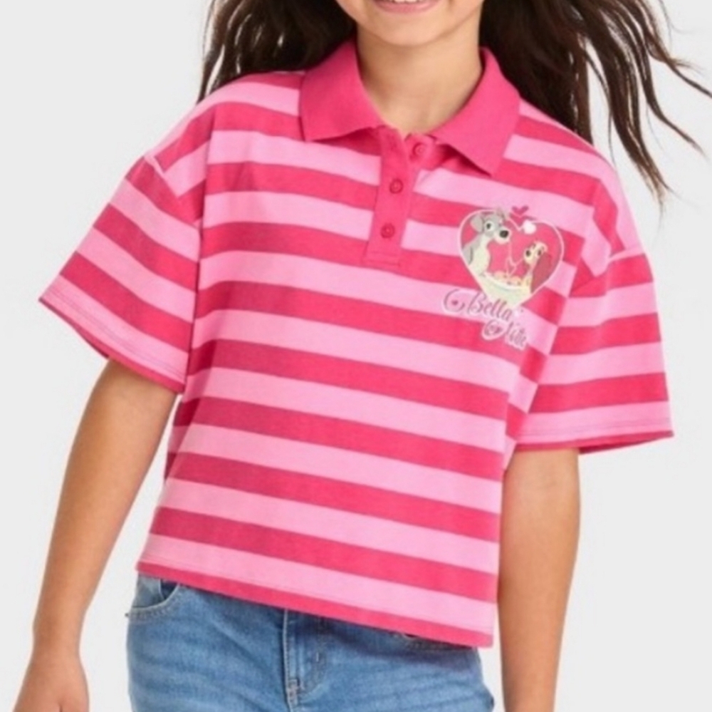 🆕️Disney Girls’ Lady & the Tramp Short Sleeve Crop Polo Shirt